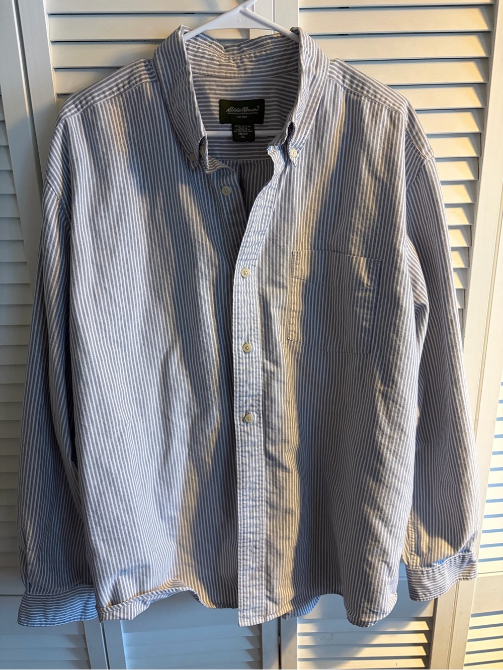Eddie Bauer Light Blue and White Striped Button-Down Shirt